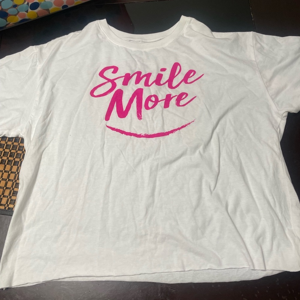 White T-Shirt with Pink 'Smile More' Print - Picture 2 of 4
